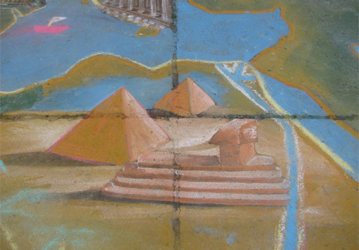 Kreidebild der Pyramiden von Gizeh